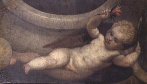 Putto with a red flower